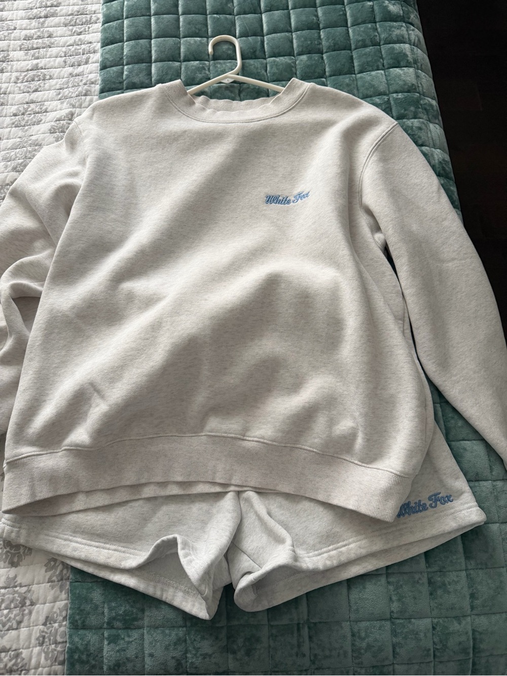 White Fox Light Gray Sweatshirt & Shorts Set